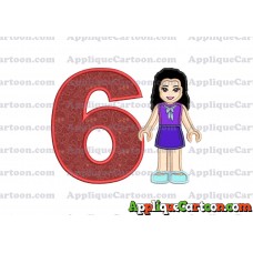 Emma Lego Friends Applique Embroidery Design Birthday Number 6