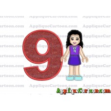 Emma Lego Friends Applique Embroidery Design Birthday Number 9