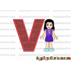 Emma Lego Friends Applique Embroidery Design With Alphabet V