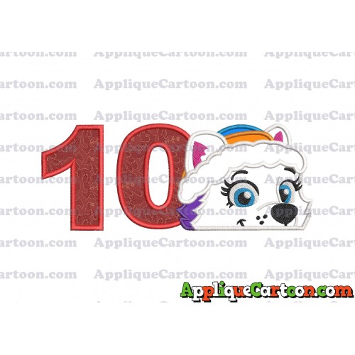 Everest Paw Patrol Head Applique 01 Embroidery Design Birthday Number 10