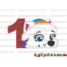 Everest Paw Patrol Head Applique 01 Embroidery Design Birthday Number 1