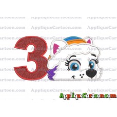 Everest Paw Patrol Head Applique 01 Embroidery Design Birthday Number 3