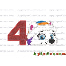 Everest Paw Patrol Head Applique 01 Embroidery Design Birthday Number 4