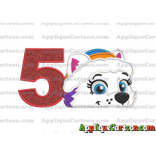 Everest Paw Patrol Head Applique 01 Embroidery Design Birthday Number 5