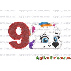 Everest Paw Patrol Head Applique 01 Embroidery Design Birthday Number 9
