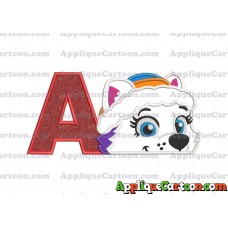 Everest Paw Patrol Head Applique 01 Embroidery Design With Alphabet A
