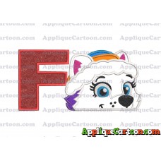 Everest Paw Patrol Head Applique 01 Embroidery Design With Alphabet F