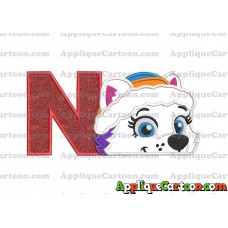 Everest Paw Patrol Head Applique 01 Embroidery Design With Alphabet N