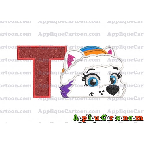 Everest Paw Patrol Head Applique 01 Embroidery Design With Alphabet T