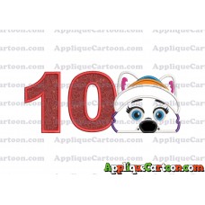 Everest Paw Patrol Head Applique 02 Embroidery Design Birthday Number 10