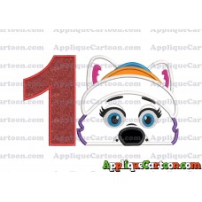 Everest Paw Patrol Head Applique 02 Embroidery Design Birthday Number 1