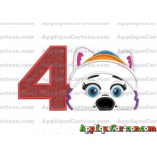 Everest Paw Patrol Head Applique 02 Embroidery Design Birthday Number 4