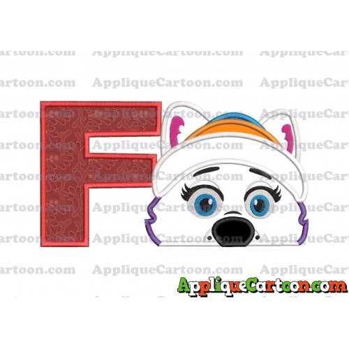 Everest Paw Patrol Head Applique 02 Embroidery Design With Alphabet F