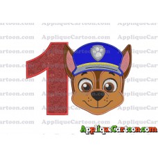 Face Chase Paw Patrol Applique Embroidery Design Birthday Number 1