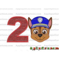 Face Chase Paw Patrol Applique Embroidery Design Birthday Number 2