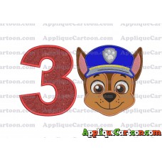 Face Chase Paw Patrol Applique Embroidery Design Birthday Number 3