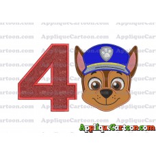 Face Chase Paw Patrol Applique Embroidery Design Birthday Number 4