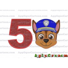Face Chase Paw Patrol Applique Embroidery Design Birthday Number 5