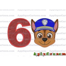Face Chase Paw Patrol Applique Embroidery Design Birthday Number 6