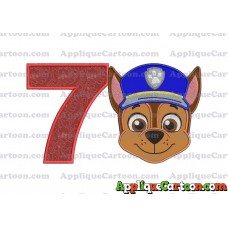 Face Chase Paw Patrol Applique Embroidery Design Birthday Number 7