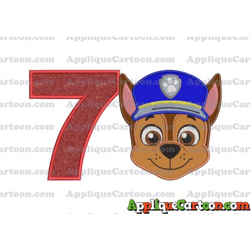 Face Chase Paw Patrol Applique Embroidery Design Birthday Number 7