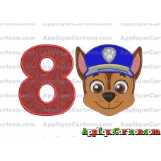 Face Chase Paw Patrol Applique Embroidery Design Birthday Number 8