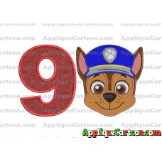 Face Chase Paw Patrol Applique Embroidery Design Birthday Number 9