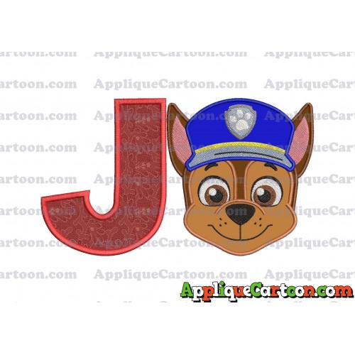 Face Chase Paw Patrol Applique Embroidery Design With Alphabet J