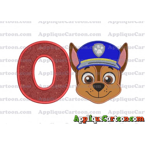 Face Chase Paw Patrol Applique Embroidery Design With Alphabet O