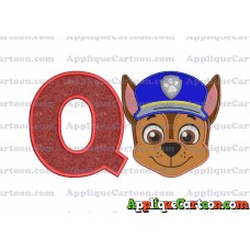 Face Chase Paw Patrol Applique Embroidery Design With Alphabet Q
