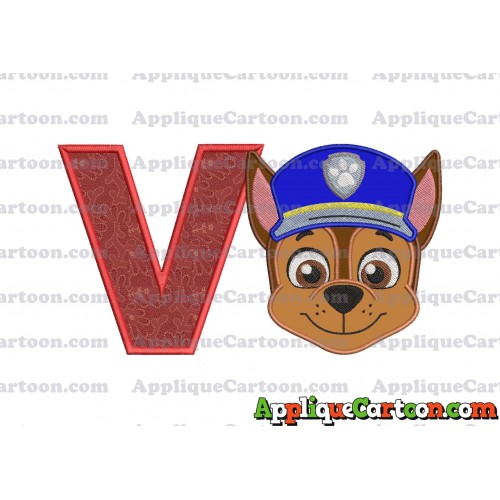 Face Chase Paw Patrol Applique Embroidery Design With Alphabet V