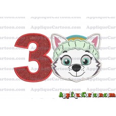 Face Everest Paw Patrol Applique Embroidery Design Birthday Number 3