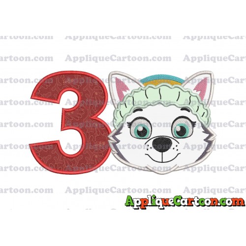 Face Everest Paw Patrol Applique Embroidery Design Birthday Number 3
