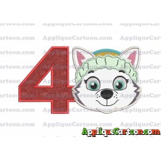 Face Everest Paw Patrol Applique Embroidery Design Birthday Number 4