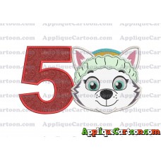 Face Everest Paw Patrol Applique Embroidery Design Birthday Number 5