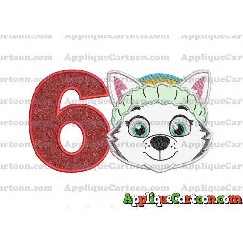Face Everest Paw Patrol Applique Embroidery Design Birthday Number 6