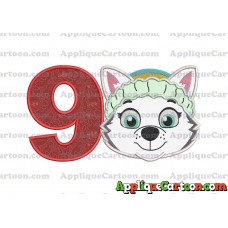 Face Everest Paw Patrol Applique Embroidery Design Birthday Number 9