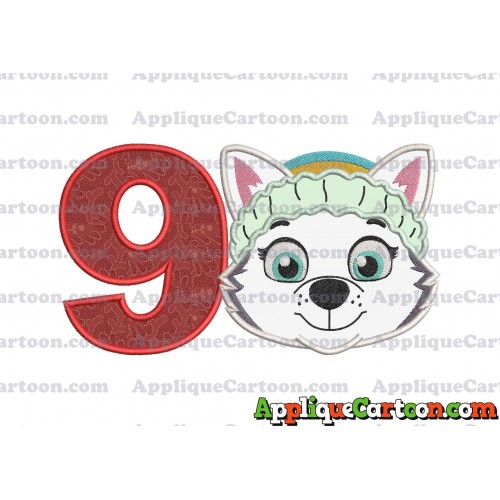 Face Everest Paw Patrol Applique Embroidery Design Birthday Number 9