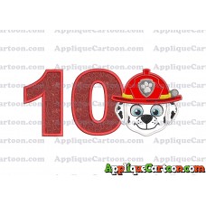 Face Marshall Paw Patrol Applique Embroidery Design Birthday Number 10