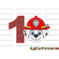 Face Marshall Paw Patrol Applique Embroidery Design Birthday Number 1