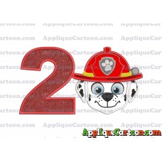 Face Marshall Paw Patrol Applique Embroidery Design Birthday Number 2