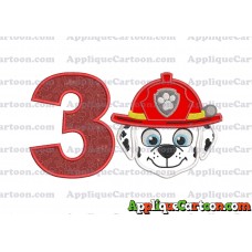 Face Marshall Paw Patrol Applique Embroidery Design Birthday Number 3