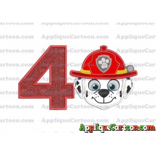 Face Marshall Paw Patrol Applique Embroidery Design Birthday Number 4