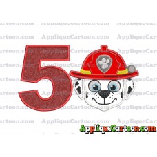 Face Marshall Paw Patrol Applique Embroidery Design Birthday Number 5