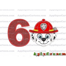 Face Marshall Paw Patrol Applique Embroidery Design Birthday Number 6