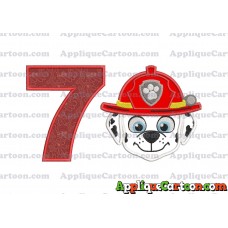 Face Marshall Paw Patrol Applique Embroidery Design Birthday Number 7