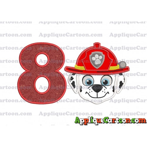 Face Marshall Paw Patrol Applique Embroidery Design Birthday Number 8