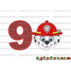 Face Marshall Paw Patrol Applique Embroidery Design Birthday Number 9