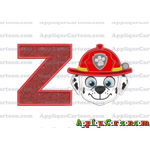 Face Marshall Paw Patrol Applique Embroidery Design With Alphabet Z