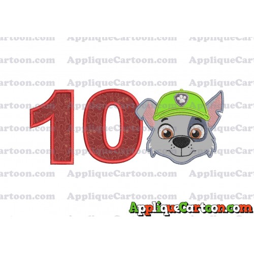 Face Rocky Paw Patrol Applique Embroidery Design Birthday Number 10
